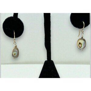 Handmade Abalone Shell Drop Earrings - Iridescent Sterling Silver Hooks - Boho B